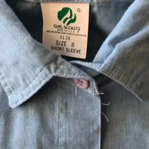 Vintage Girl Scouts Button Down Shirt Size 8 Short Sleeve Blue - Picture 2 of 5